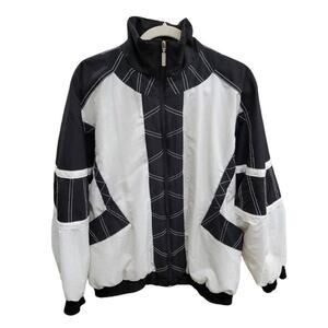 Janeve Vintage Jacket Size Large Two Tone Contrast Stitched Track Lined Pockets‎